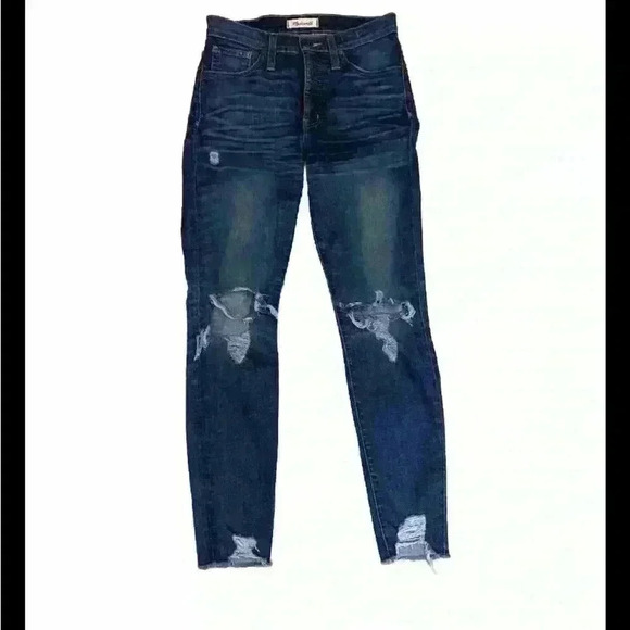 Madewell 9" High-Rise Skinny Jeans Destructed Edition Ripped Medium Wash Size 27 - Picture 1 of 5